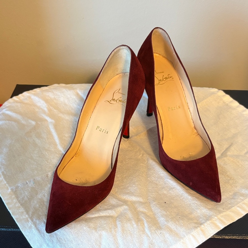 Beautiful Christian Louboutin Deep Red Suede Heels